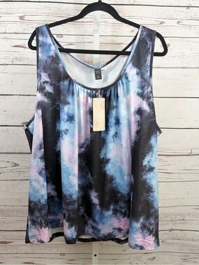 Emory Rose Blue Purple and Pink Tie-Dye Scoop Neck Tank Top Plus Size 4XL NWT